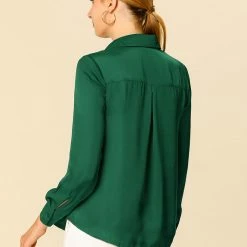 Allegra K V Neck Long Sleeve Work Shirt