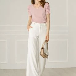 Allegra K Women's Elegant Tucked Lace Sleeve Blouse V Neck Solid Color Shirt Top 9 Allegra K Women's Elegant Tucked Lace Sleeve Blouse V Neck Solid Color Shirt Top