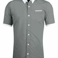 Allegra K Men's Contrast Collar Short Sleeve Slim Fit Casual Button Down Shirt