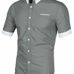 Allegra K Men's Contrast Collar Short Sleeve Slim Fit Casual Button Down Shirt