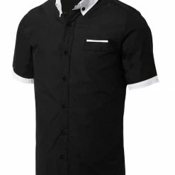 Allegra K Men's Contrast Collar Short Sleeve Slim Fit Casual Button Down Shirt