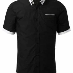 Allegra K Men's Contrast Collar Short Sleeve Slim Fit Casual Button Down Shirt
