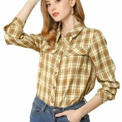 Allegra K Women's Vintage Collared Long Sleeve Button Front Tartan Buffalo Plaid Shirts 11 Allegra K Women's Vintage Collared Long Sleeve Button Front Tartan Buffalo Plaid Shirts