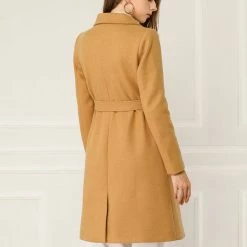 Allegra K Wool-Blend Shawl Collar Double Breasted Overcoat With Flap Pockets