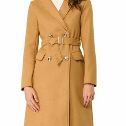 Allegra K Wool-Blend Shawl Collar Double Breasted Overcoat With Flap Pockets