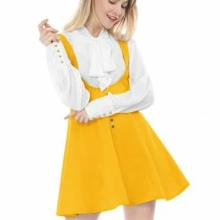 Allegra K Women Button Decor Flared Hem Above Knee Dress Suspender Skirt