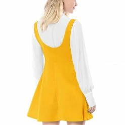 Allegra K Women Button Decor Flared Hem Above Knee Dress Suspender Skirt