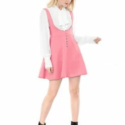 Allegra K Women Button Decor Flared Hem Above Knee Dress Suspender Skirt