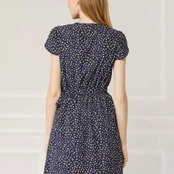 Allegra K Women's Spring Ruffle Hem Irregular Dot Short Sleeve Above Knee Length V-Neck Chiffon Floral Wrap Dress 42 Allegra K Women's Spring Ruffle Hem Irregular Dot Short Sleeve Above Knee Length V-Neck Chiffon Floral Wrap Dress