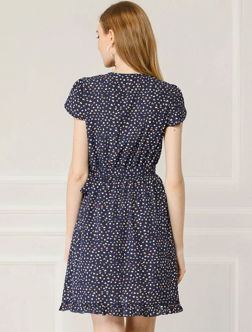 Allegra K Women's Spring Ruffle Hem Irregular Dot Short Sleeve Above Knee Length V-Neck Chiffon Floral Wrap Dress 19 Allegra K Women's Spring Ruffle Hem Irregular Dot Short Sleeve Above Knee Length V-Neck Chiffon Floral Wrap Dress