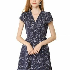 Allegra K Women's Spring Ruffle Hem Irregular Dot Short Sleeve Above Knee Length V-Neck Chiffon Floral Wrap Dress 38 Allegra K Women's Spring Ruffle Hem Irregular Dot Short Sleeve Above Knee Length V-Neck Chiffon Floral Wrap Dress