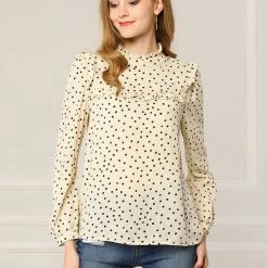 Allegra K Women's Ruffle Trim Polka Dots Blouse Long Sleeve Back Bow Tie Cute Top Shirt 69 Allegra K Women's Ruffle Trim Polka Dots Blouse Long Sleeve Back Bow Tie Cute Top Shirt