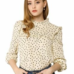 Allegra K Women's Ruffle Trim Polka Dots Blouse Long Sleeve Back Bow Tie Cute Top Shirt 68 Allegra K Women's Ruffle Trim Polka Dots Blouse Long Sleeve Back Bow Tie Cute Top Shirt