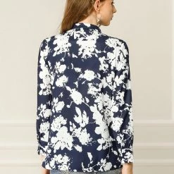 Allegra K Boho Floral Printed Shirts V Neck Pussy-Bow Blouse Top Women