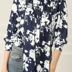 Allegra K Boho Floral Printed Shirts V Neck Pussy-Bow Blouse Top Women