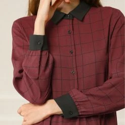 Allegra K Women's Plaid Long Sleeve Half Placket Contrast Point Collar Shirt Dress