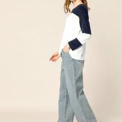 Allegra K Women's Color Block Long Sleeve Stretch Round Neck Knit Top