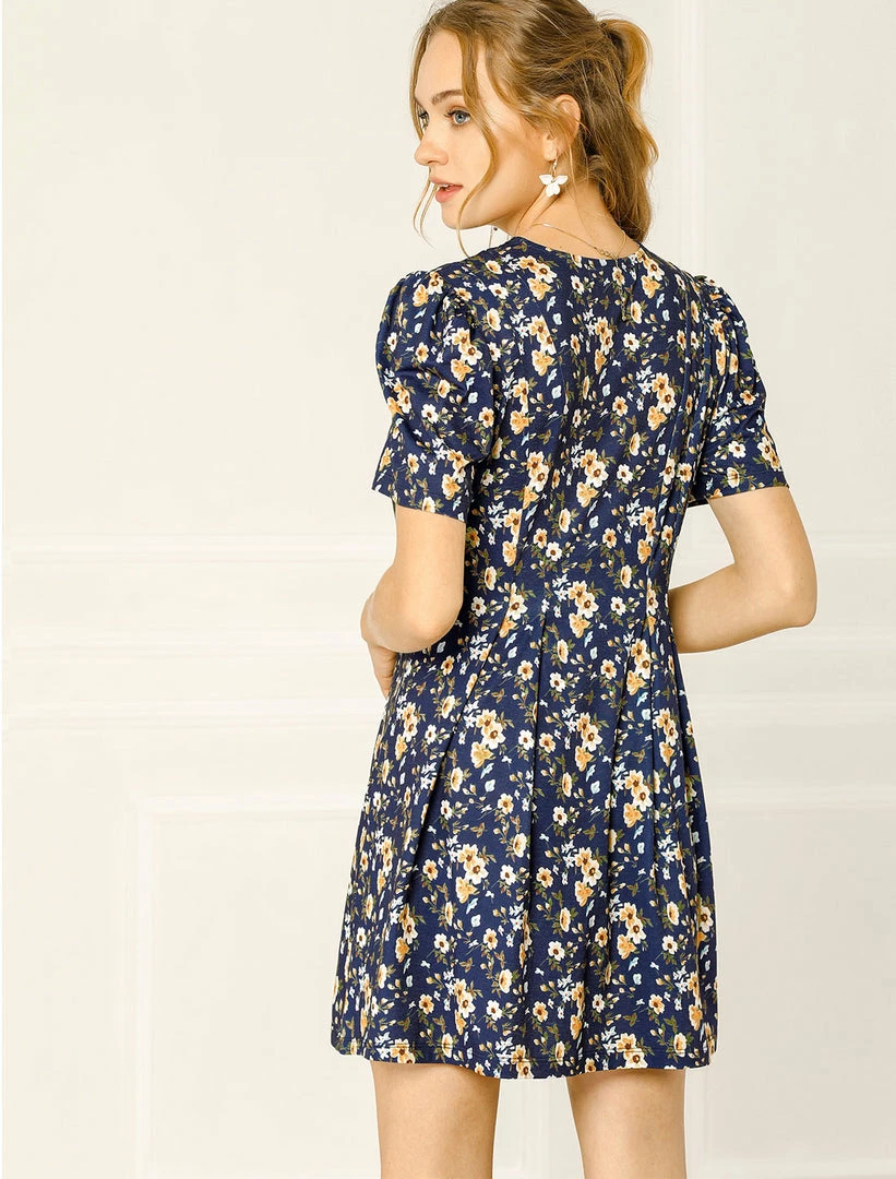 Allegra K Women's Summer Sundress V Neck Tie Front Puff Sleeves Floral Short Mini Dress 8 Allegra K Women's Summer Sundress V Neck Tie Front Puff Sleeves Floral Short Mini Dress