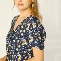 Allegra K Women's Summer Sundress V Neck Tie Front Puff Sleeves Floral Short Mini Dress 16 Allegra K Women's Summer Sundress V Neck Tie Front Puff Sleeves Floral Short Mini Dress
