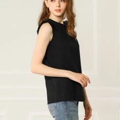 Allegra K Women's Ruffle Trim Casual Tank Top Office Sleeveless Cotton T Shirts