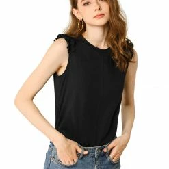 Allegra K Women's Ruffle Trim Casual Tank Top Office Sleeveless Cotton T Shirts