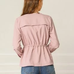 Allegra K Women's Casual Solid Color Drawstring Waist Long Sleeve Thin Jacket