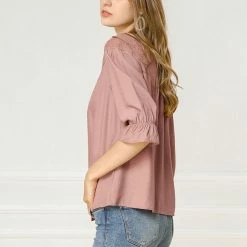 Allegra K Women's Lace Button Down 3/4 Sleeves Solid Color Blouse Shirt