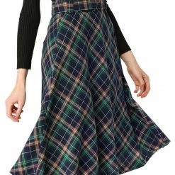 Allegra K Women's Tartan Plaid High Waist Belted Vintage A-Line Midi Skirt