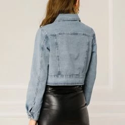 Allegra K Women's Casual Crop Button Down Basic Washed Jean Denim Jacket 20 Allegra K Women's Casual Crop Button Down Basic Washed Jean Denim Jacket