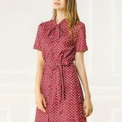 Allegra K Women's Dot Printed Tie Neck Button Down Belt Vintage Dress 12 Allegra K Women's Dot Printed Tie Neck Button Down Belt Vintage Dress
