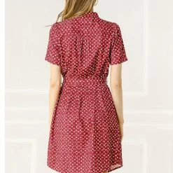 Allegra K Women's Dot Printed Tie Neck Button Down Belt Vintage Dress 15 Allegra K Women's Dot Printed Tie Neck Button Down Belt Vintage Dress