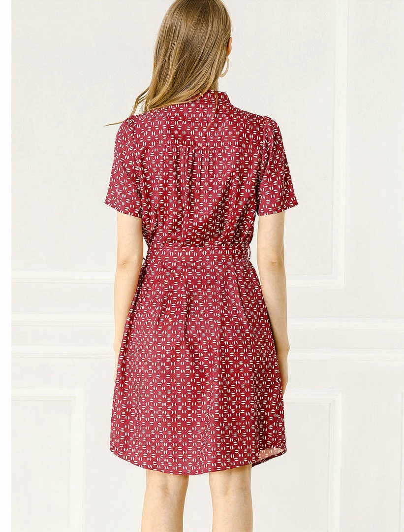 Allegra K Women's Dot Printed Tie Neck Button Down Belt Vintage Dress 8 Allegra K Women's Dot Printed Tie Neck Button Down Belt Vintage Dress