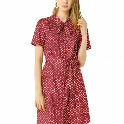 Allegra K Women's Dot Printed Tie Neck Button Down Belt Vintage Dress 11 Allegra K Women's Dot Printed Tie Neck Button Down Belt Vintage Dress