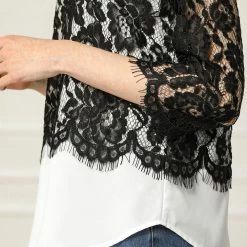 Allegra K Women's Lace Floral Trim Tops Ruffle Neck See-Through Blouse 15 Allegra K Women's Lace Floral Trim Tops Ruffle Neck See-Through Blouse