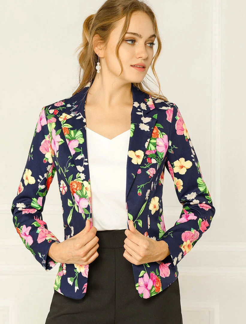 Women Allegra K Notched Lapel Open Front Blazer In Floral Print 34 Women Allegra K Notched Lapel Open Front Blazer In Floral Print