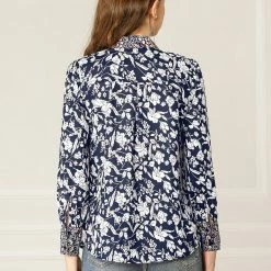 Allegra K Boho Floral Printed Shirts V Neck Pussy-Bow Blouse Top Women