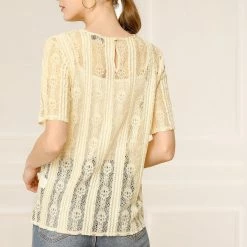 Allegra K Women's Lace Semi Sheer Short Sleeve Vintage Tops Shirts 24 Allegra K Women's Lace Semi Sheer Short Sleeve Vintage Tops Shirts