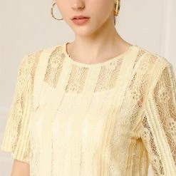 Allegra K Women's Lace Semi Sheer Short Sleeve Vintage Tops Shirts 25 Allegra K Women's Lace Semi Sheer Short Sleeve Vintage Tops Shirts