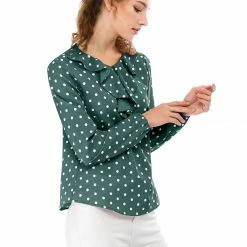 Allegra K Ruffle Neck Vintage Polka Dots Long Sleeve Blouse Clothing