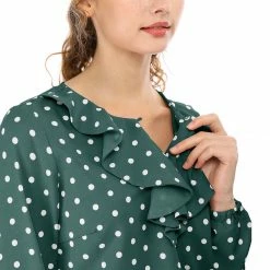 Allegra K Ruffle Neck Vintage Polka Dots Long Sleeve Blouse Clothing