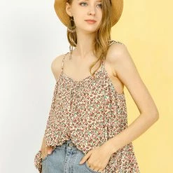 Allegra K Women's Chiffon Floral Printed Camisole Spaghetti Strap Pleated Cami Top 11 Allegra K Women's Chiffon Floral Printed Camisole Spaghetti Strap Pleated Cami Top