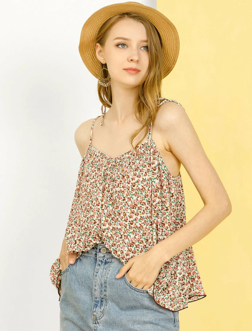 Allegra K Women's Chiffon Floral Printed Camisole Spaghetti Strap Pleated Cami Top 5 Allegra K Women's Chiffon Floral Printed Camisole Spaghetti Strap Pleated Cami Top