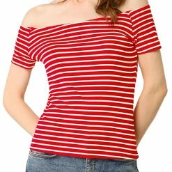 Allegra K Women's Slim Fit Short Sleeves Off The Shoulder Cropped Top