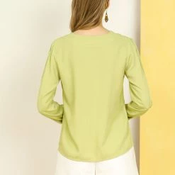 Allegra K Women's V Neck Casual Blouse Top Sweet Patchwork Crochet Lace Shirt