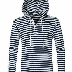 Allegra K Men's Casual Knitted Long Sleeves Striped Lightweight Shirt Sweatshirt Hoodies
