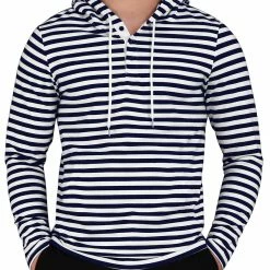 Allegra K Men's Casual Knitted Long Sleeves Striped Lightweight Shirt Sweatshirt Hoodies