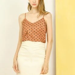 Allegra K Women's Summer Cami Polka Dots Casual Sleeveless Spaghetti Strap Tank Top