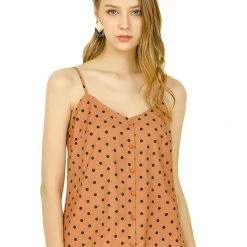 Allegra K Women's Summer Cami Polka Dots Casual Sleeveless Spaghetti Strap Tank Top