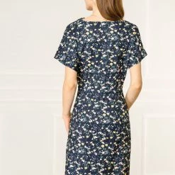 Allegra K Women's Floral Print Cowl Neck Short Sleeve Ruched Sheath Dress