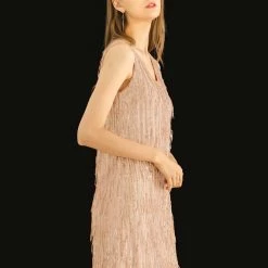 Allegra K Women's Sequin Sleeveless V Neck Above Knee Fringe Shift Party Dress